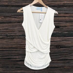 Survival White Ruched Asymmetrical Tank Top